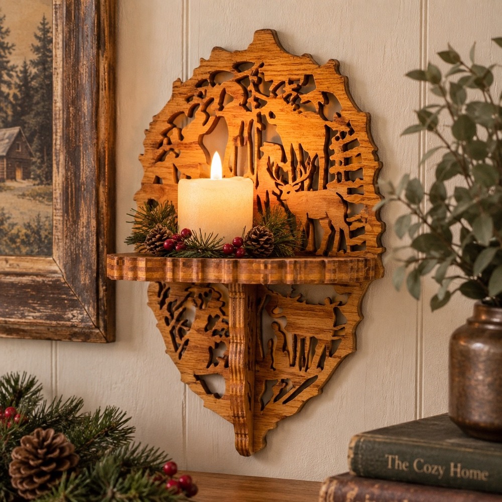 Vintage Wooden Wall Sconce Candle Holder Fretwork Rustic Cabin Cottage Decor